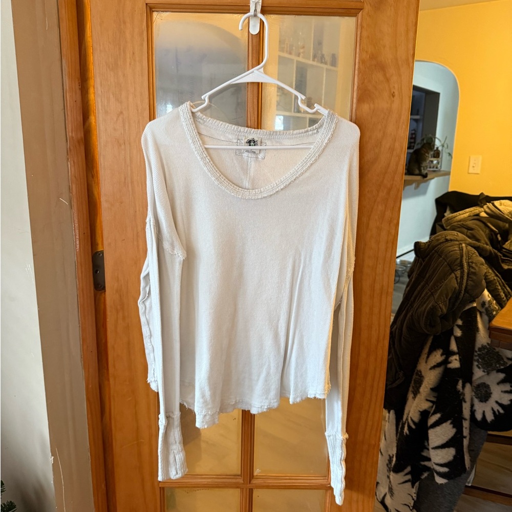 Free People Cream Long Sleeve Top
